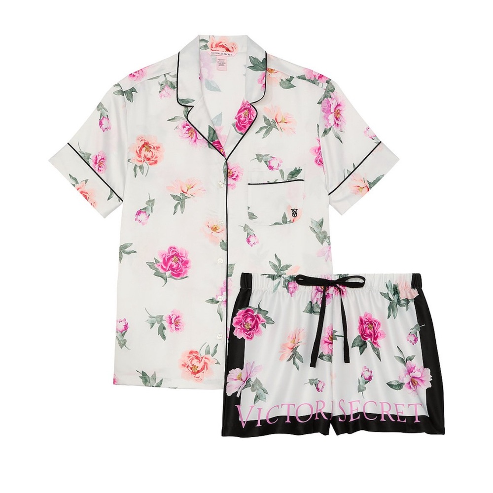 Victoria's Secret Glazed Satin Short Pajama Set pink floral